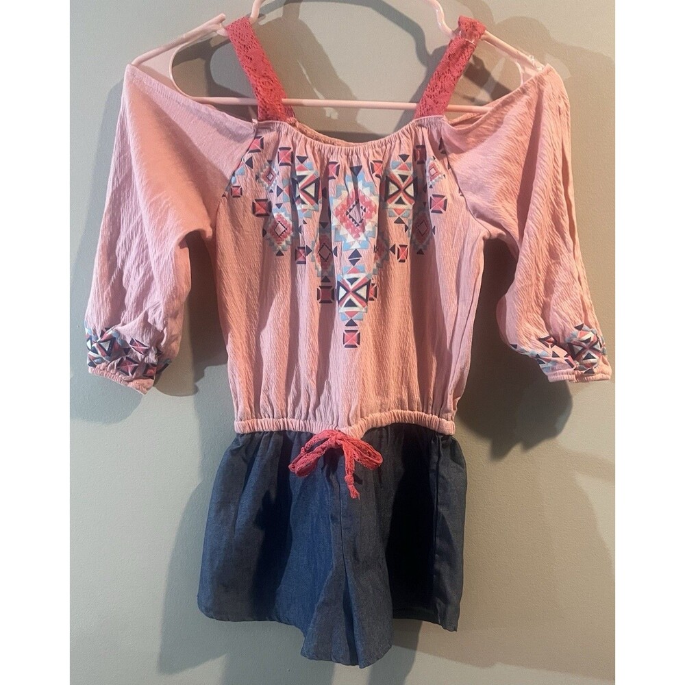 RMLA Girls Pink Denim Shorts Long Sleeve  Romper Size 12